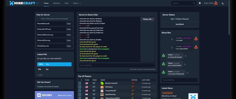 Releasing MineTrax 1.0.0-alpha! A Web Suite for Minecraft Servers.